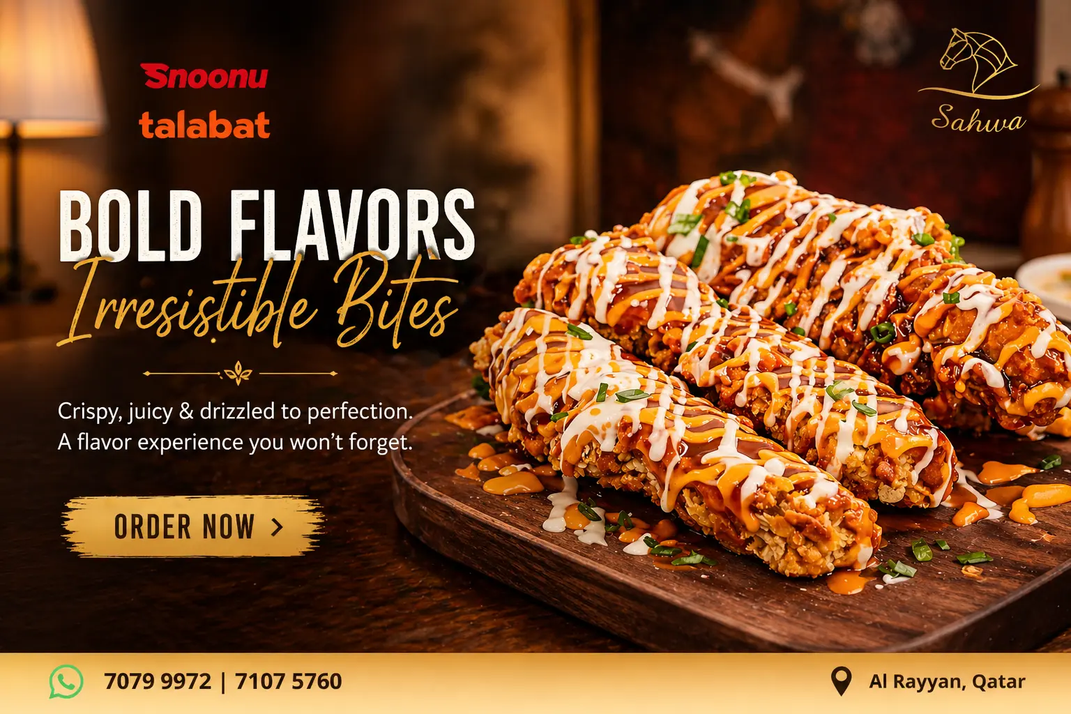 Crispy loaded chicken rolls served at Sahwa Cafe in Qatar